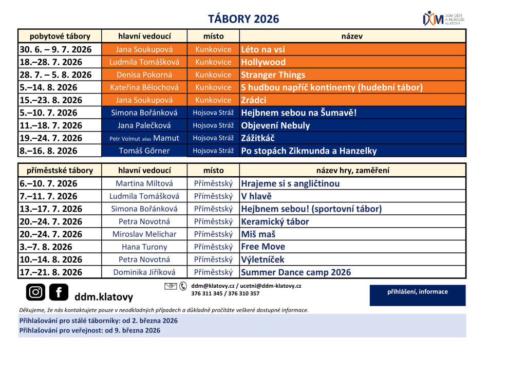 Letní tábory 2026